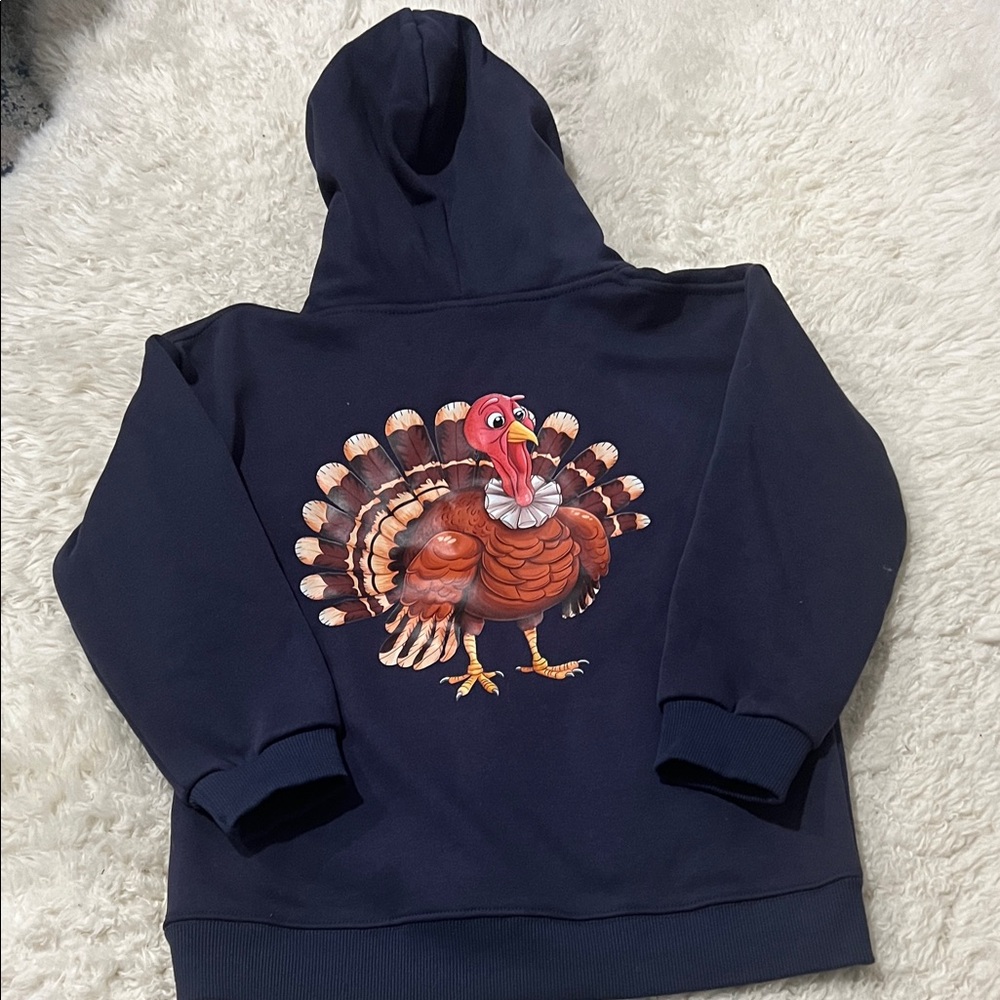 NWOT - Thanksgiving Turkey Navy Blue Hoodie 10-12 YRS